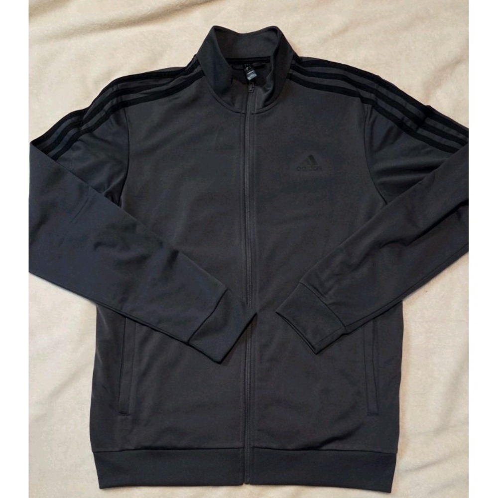 ADIDAS 3 STRIPE LONG SLEEVE FULL ZIP LIGHTWEIGHT JACKET DARK GRAY SIZE MEDIUM